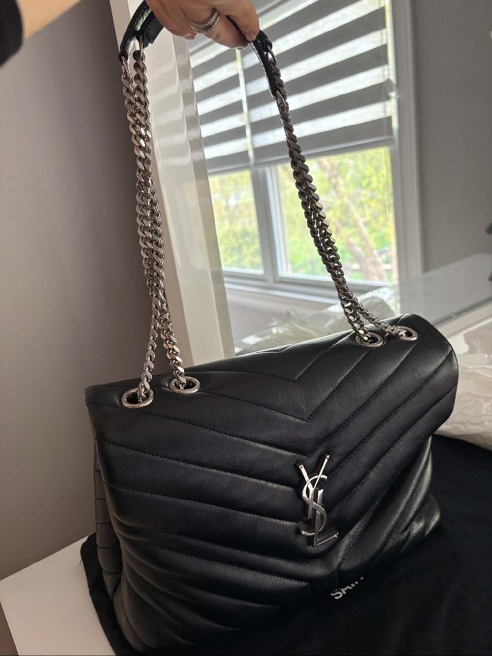 YSL Black Medium Bag with Silver Logo